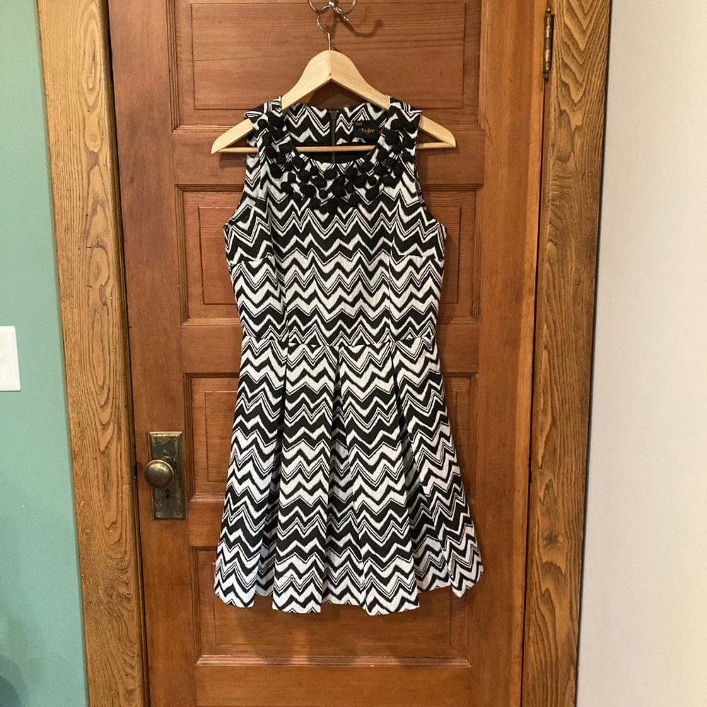 Just Taylor Black and White Fit and Flare Cocktail Dress (Size 8)